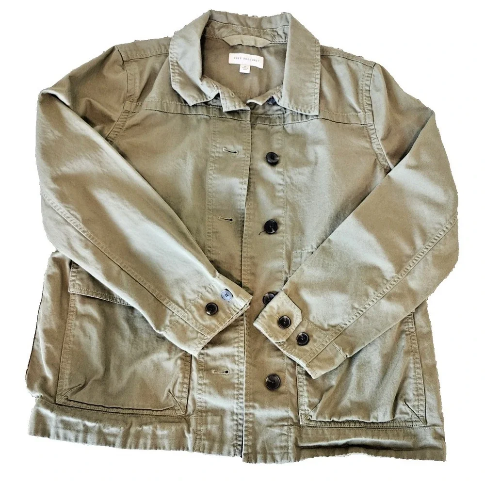 Free Assembly Womens M Green Utility Button Jacket 100% Cotton Workwear (006)